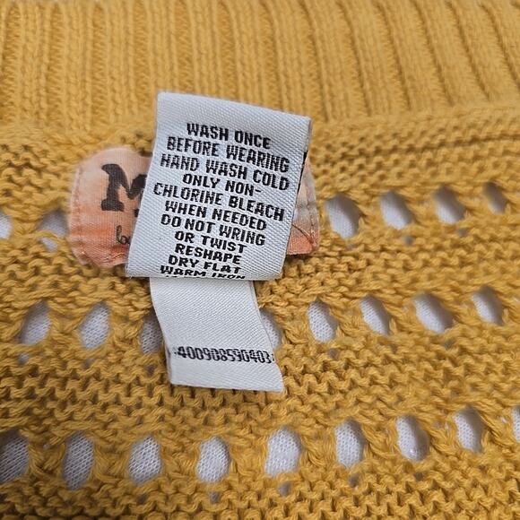 Mudd Womens Chunky Open Knit Cardigan Sweater Sz L Yellow Boho Short Sleeve - Picture 5 of 7